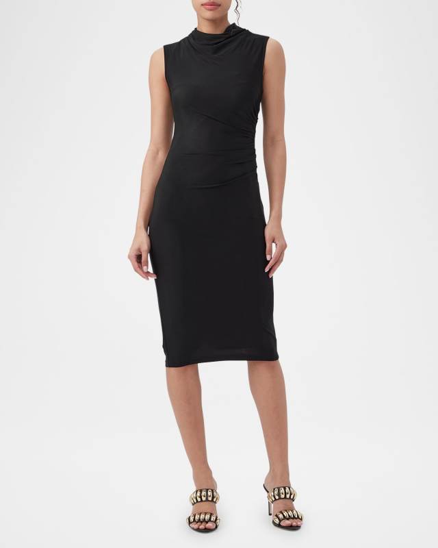 Spruce Ruched Cowl-Neck Midi Dress